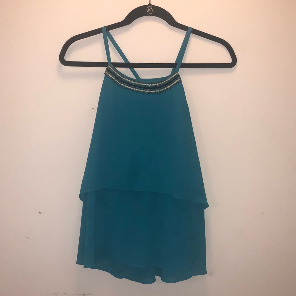 Turquoise Tank with Beaded Neck